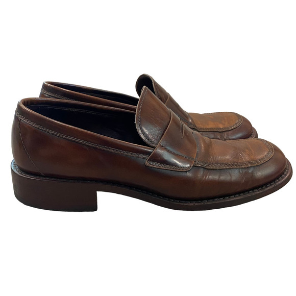 Prada Brown Leather Slip On Penny Loafers Men's 10.5 - Picture 2 of 9